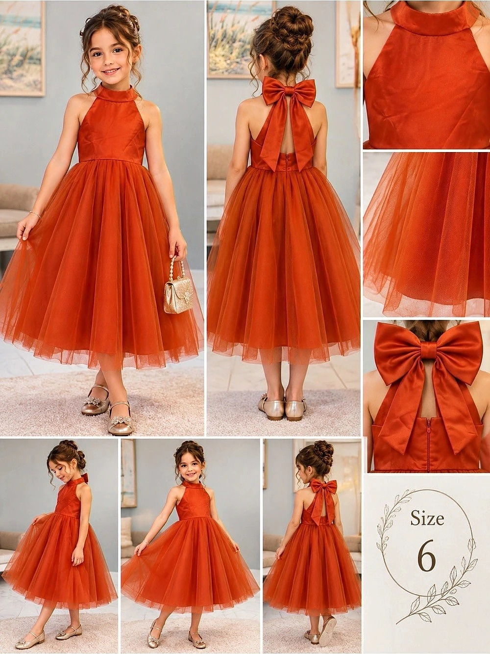 Girls Size 6 Orange Tulle Formal Dress NWT